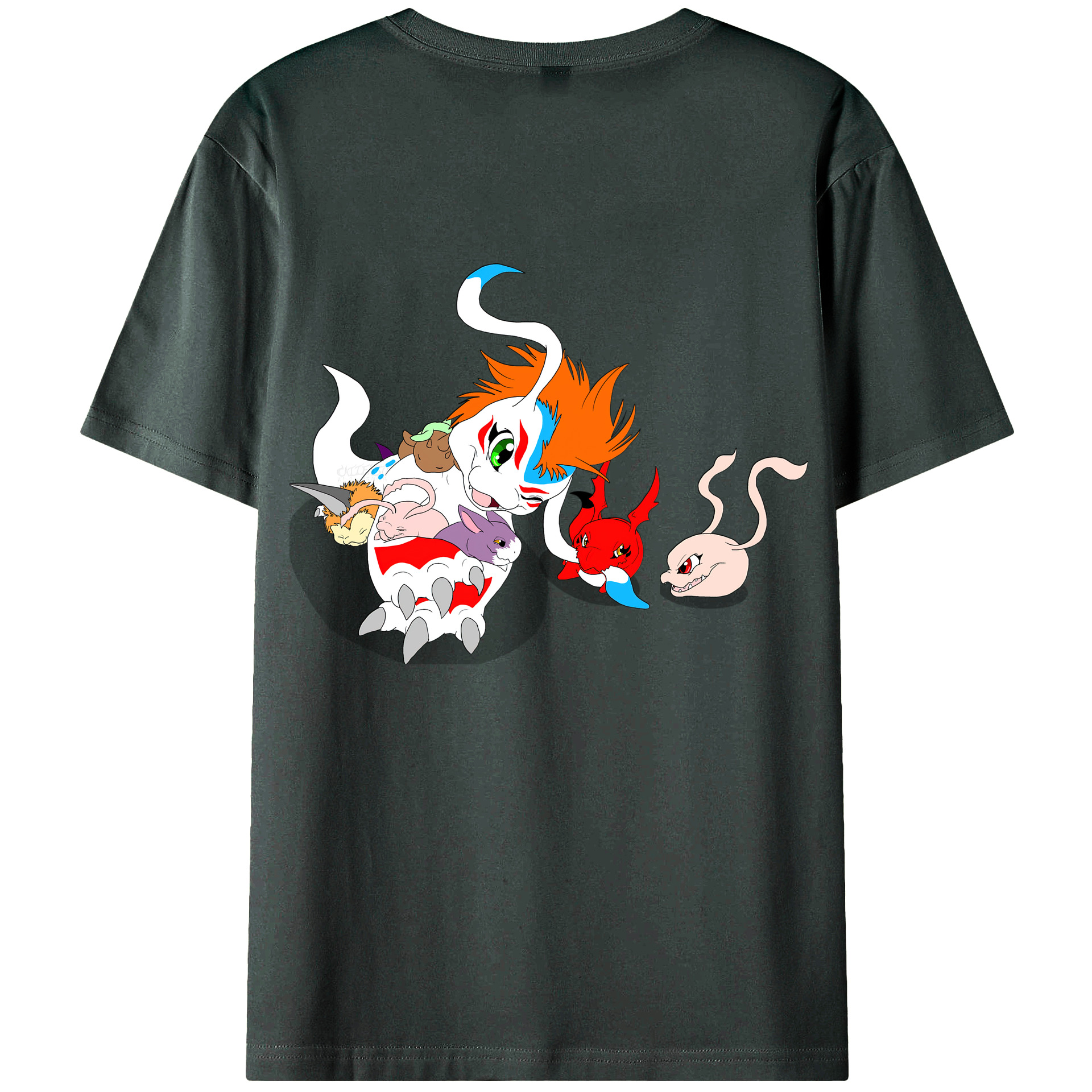 （画像用） Digimon デジタルモンスター/デジモン 綿100％ メンズ半袖Tシャツ（バックプリント） 通気性